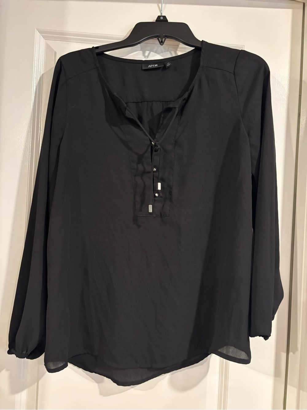 Apt. 9 Black Long-Sleeve Henley Blouse with Tie Detail